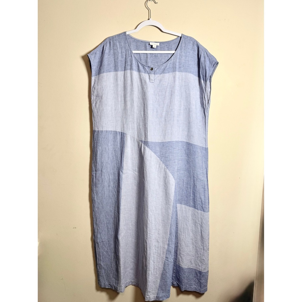 Pure Jill J. Jill 100% Linen Colorblock Patchwork Maxi Dress Large Lagenlook